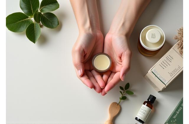 Hands holding various wellness products like supplements and natural remedies, suggesting product reviews and recommendations.