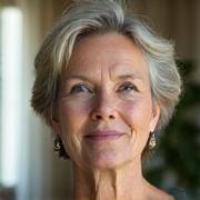 Before and after photo of Susan K. showing radiant skin and general well-being